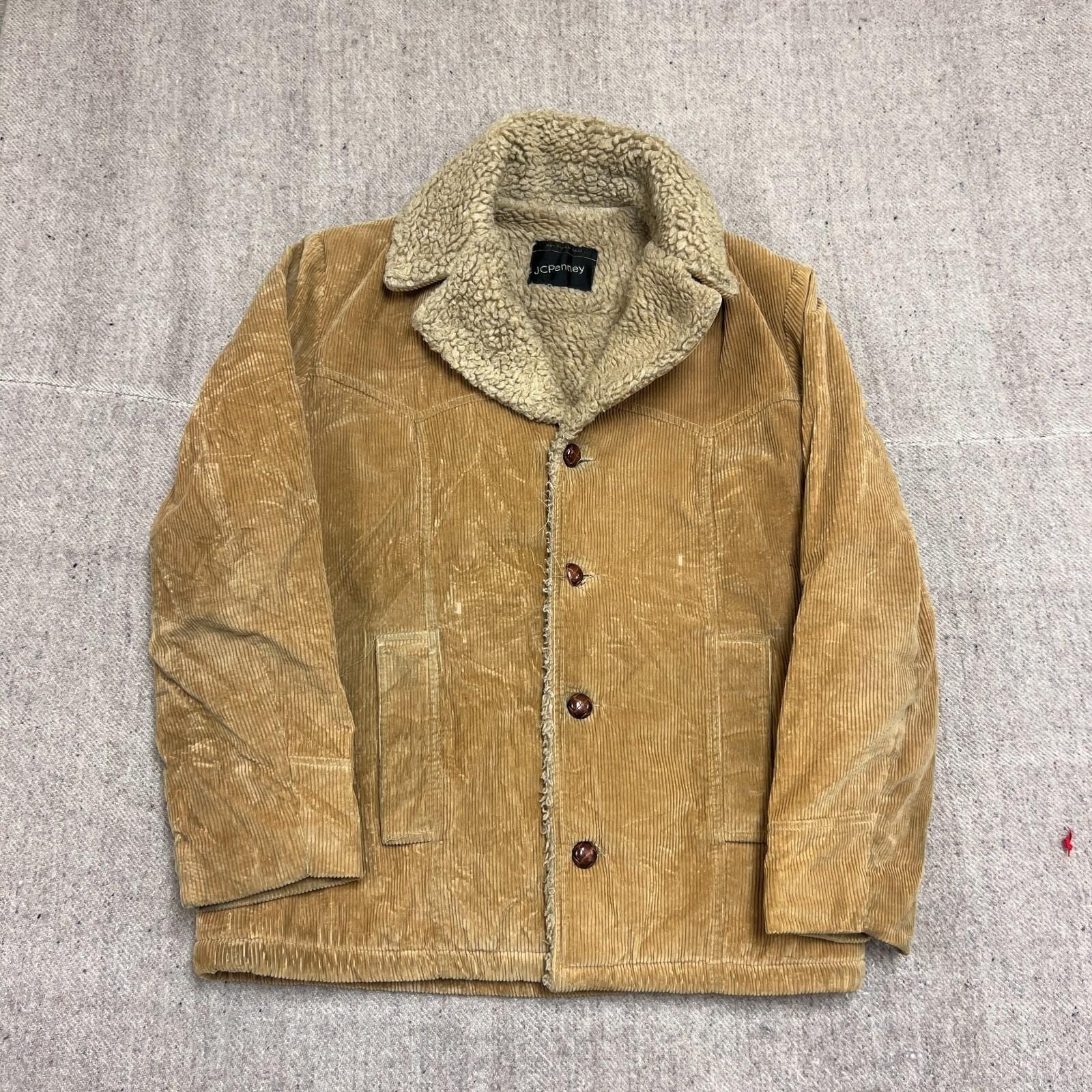 Vintage Jc Penny Corduroy Jacket Mens Medium Beige 1960s Sherpa Western